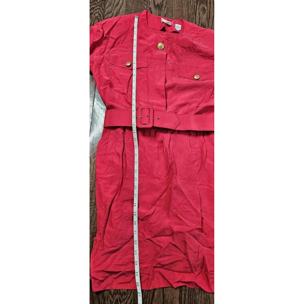 Vintage 80s 90s Ann Taylor Red 100% Silk Midi Dress Sz 10, Long Sleeve, Belted - Picture 9 of 13